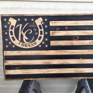 Custom Designed Rustic Wood Burnt Flags